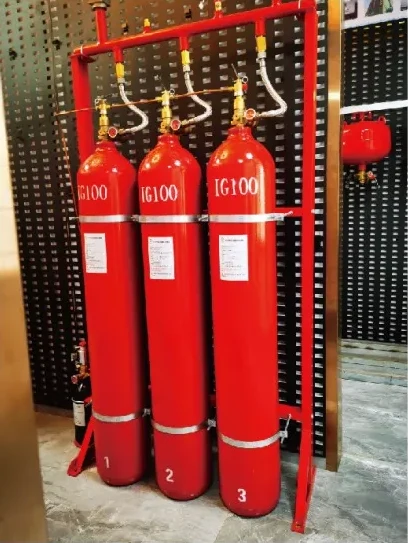 Three Qiyu IG100 nitrogen fire suppression cylinders